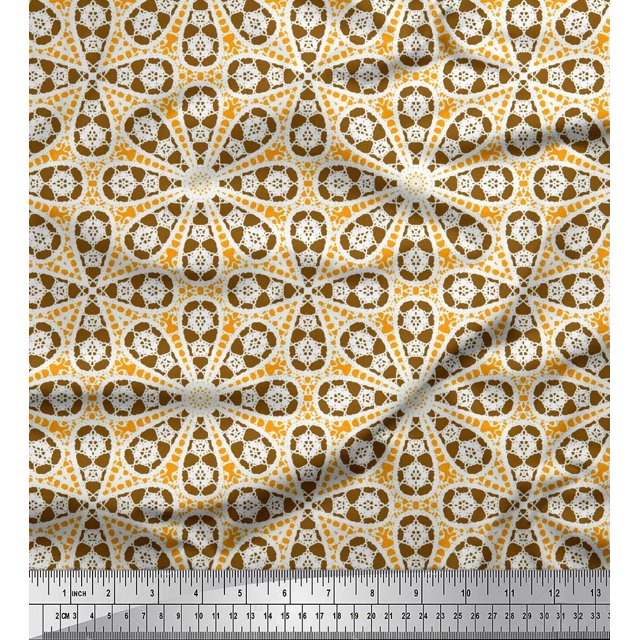 Soimoi Viscose Chiffon Fabric Floral Block Printed Fabric 1 Yard 42 Inch Wide
