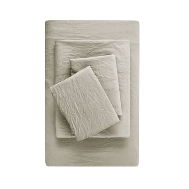Mainstays Washed Ultra Soft Microfiber Bed Sheet Set, Full, Papyrus Biege, 4 Piece