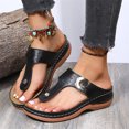 thumbnail image 4 of Women PU Leather Wedges Sandals Rhinestone Flip Flops Non-Slip Comfortable Summer Beach Walking, 4 of 6