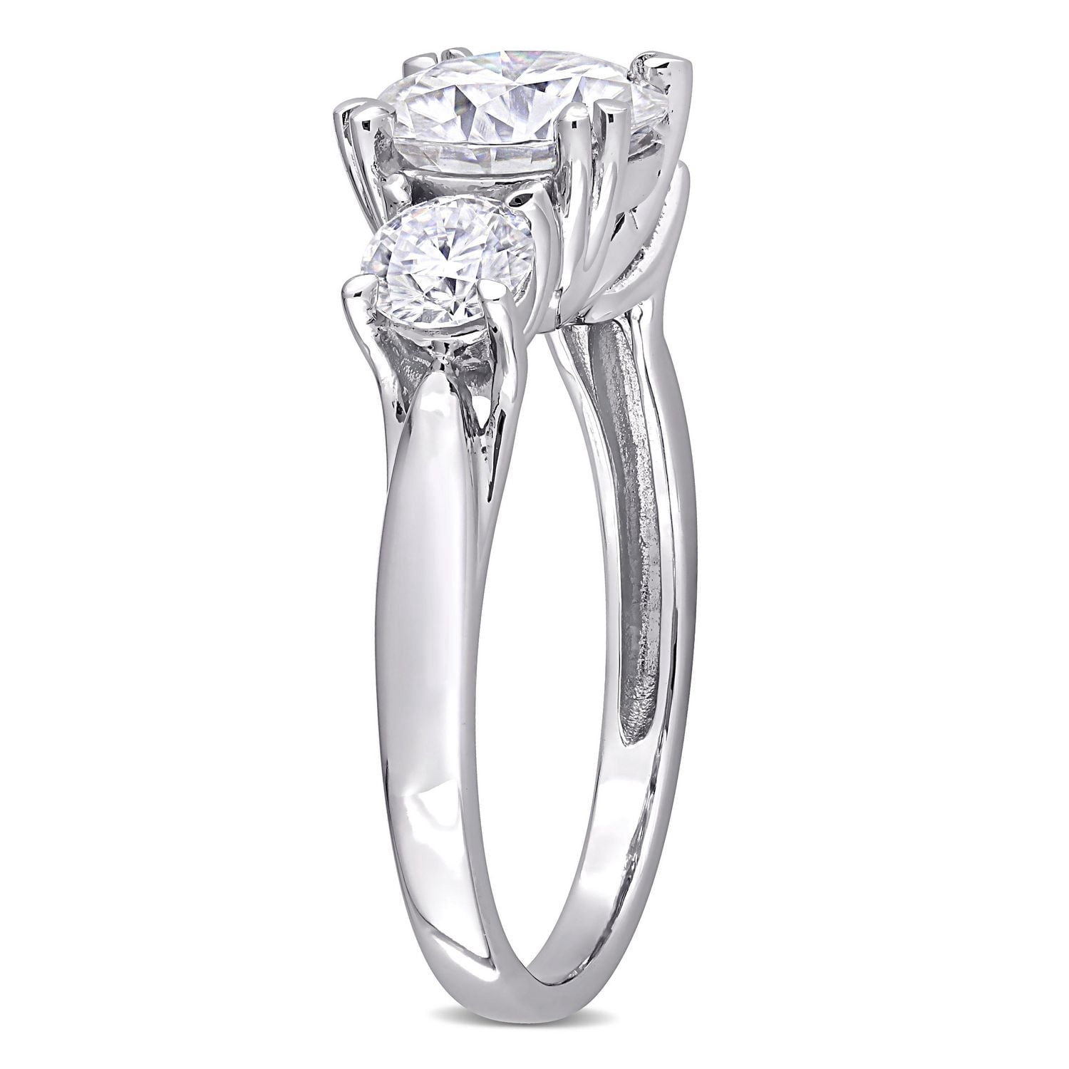 Bague de fiançailles Miabella a 3 pierres en or blanc 10K avec moissanite 2-1/2 carats p.g.t.
