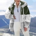 thumbnail image 2 of IROINID Manteau Court à Capuchon pour Femme en Peau Lainée, Couleur Contrastante, Manches Longues, Manteau Confortable et Chaud, Veste d'Hiver à Fermeture Éclair, Vert Armée, 2 of 6