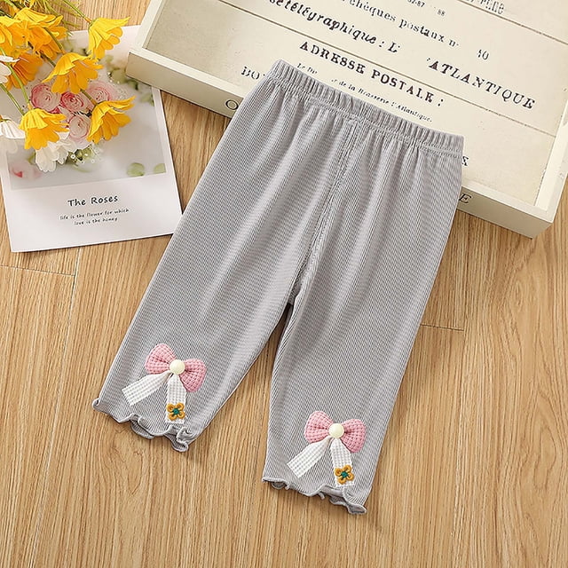 AherBiu Baby Girls Pants Elastic Waist Casual Toddler Capris Cute Ruffle Comfy Loose Fitting Infant Trousers