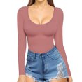 thumbnail image 2 of Chandails à Manches Longues pour Femmes Hauts Ajustés Col Rond T-Shirts Ajustés Hauts de Sortie T-Shirts Basiques Rose, 2 of 6