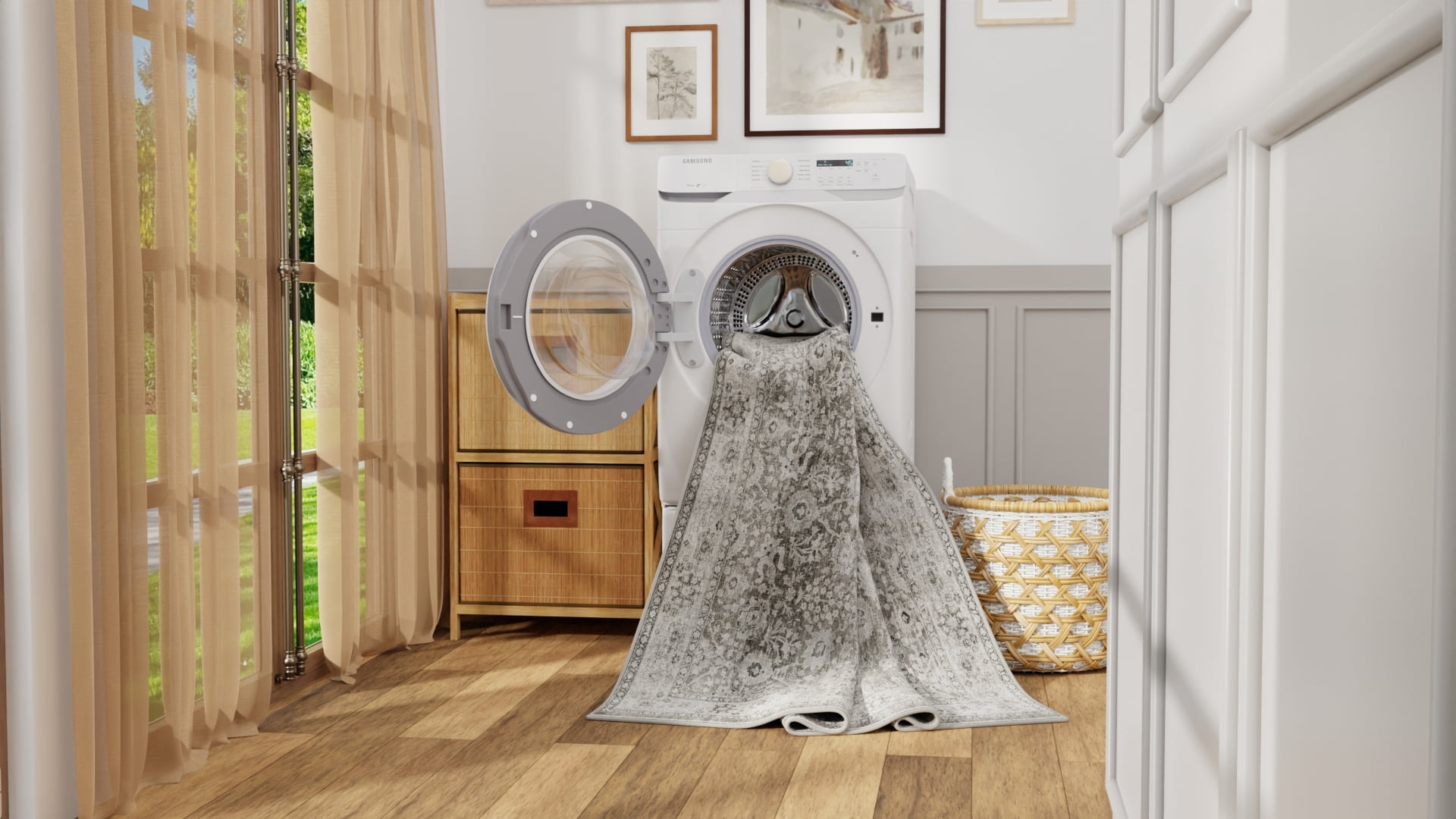 E-Z Wash Tapis de surface lavable pour le salon et la chambre à coucher, motif dentelle Meadow, gris, 8 x 10 pi