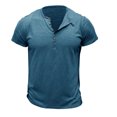 thumbnail image 2 of Dvkptbk Homme Manches Courtes Uni Décontracté Mode Col Rond Chandail Boutons T-Shirt Blouse, 2 of 4