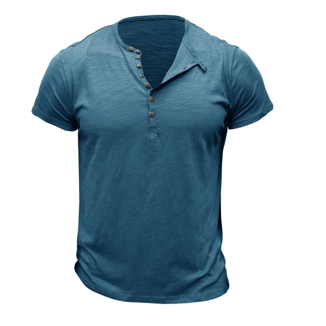Penkiiy Men's Quick-Dry Short Sleeve Athletic Performance Pullover Shirt L Blue