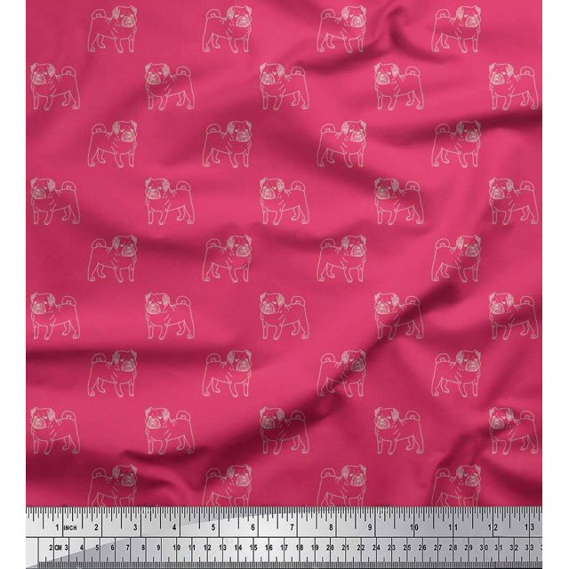 Soimoi Polyester Crepe Fabric Pug Dog Print Fabric by Yard 52 Inch Wide