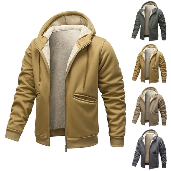 AnuYalue Men's Zip Up Sherpa Lined Hoodies Fall Winter Thick Fleece Jacket Outdoor Warm Hooded Coat Long Sleeve Drawstring Outerwear