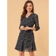 thumbnail image 2 of INSPIRE CHIC Women's 3/4 Sleeve Ruffle Hem Buttons Decor Drawstring Ruched Dress, 2 of 6