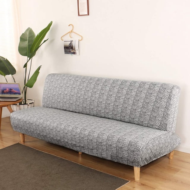 CHOK 2024 Futon Slipcover Armless Sofa Covers Stretch Sofa Bed Slipcover Protector Elastic (Light Gray Animal)