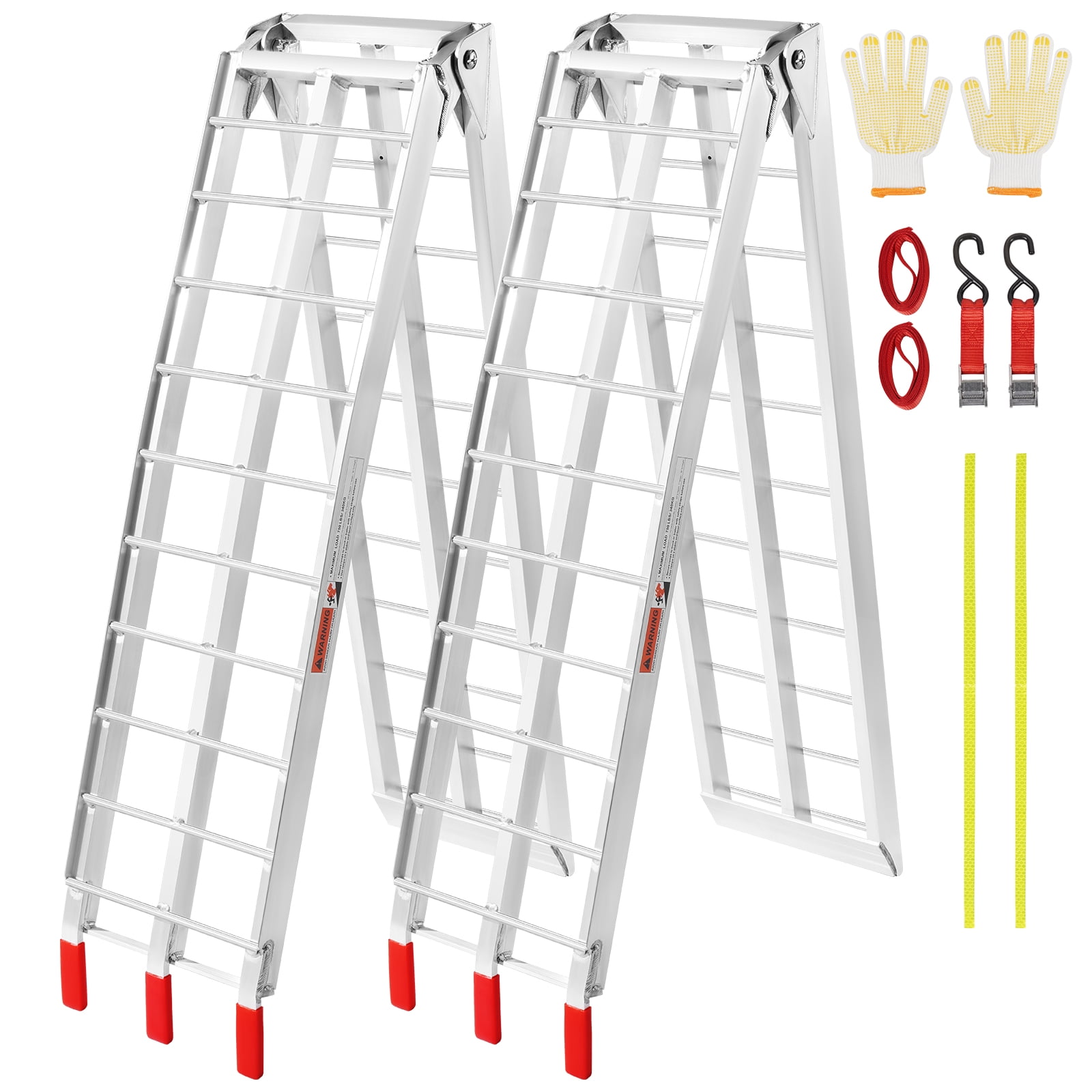 VEVOR Aluminum Ramps, 1500 lbs Folding Loading Ramps for Pickup Trucks Bed, Trailers Ramp with Load Straps for Dirt Bike, 89"L x 12"W, 2 Pcs