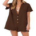 thumbnail image 1 of MesaSe Women Summer Short Sleeve Jumpsuits Shorts V Neck Button-Down Rompers, 1 of 6