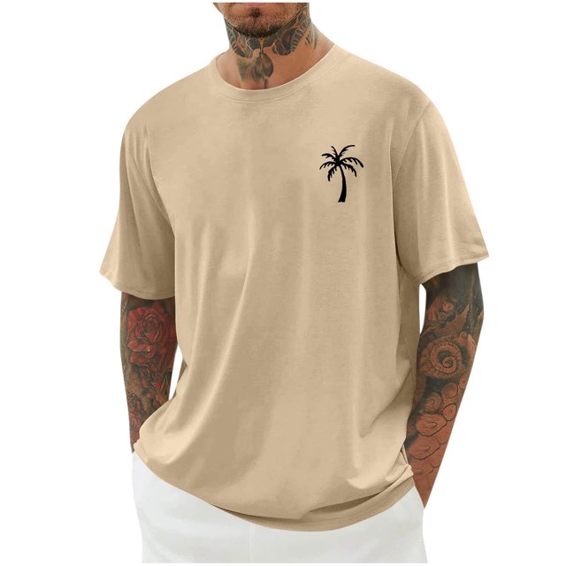 T-shirts pour Hommes Imprimés Palmier Graphiques T-Shirts Décontractés Été Plage Hawaïenne Manches Courtes Col Rond