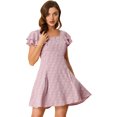 thumbnail image 4 of INSPIRE CHIC Women's Square Neck Ruffled Sleeve Pleated Front Printed Dress Pink M, 4 of 6