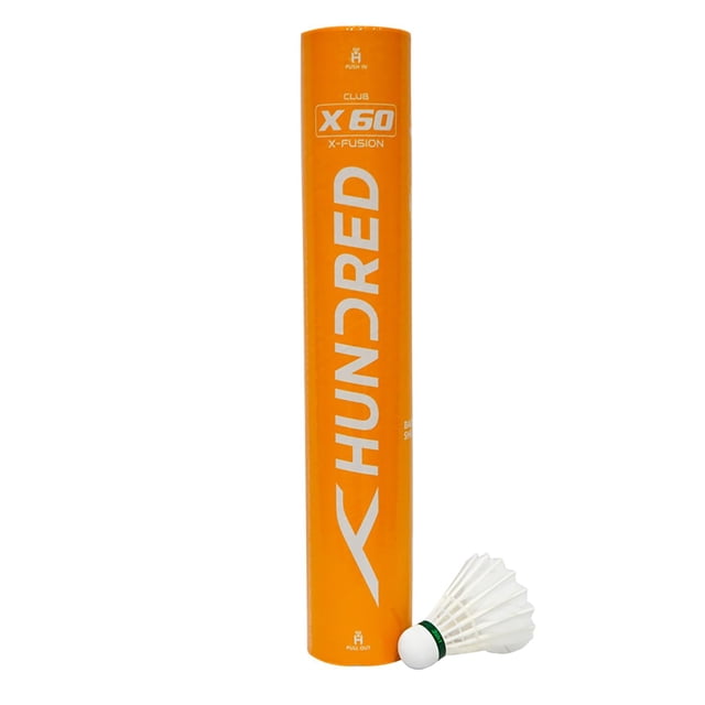 Hundred X60 X- Fusion Badminton Shuttlecock Speed 76 | White , Pack Of 12