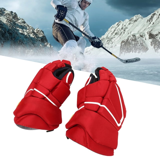 Gants de Hockey sur Glace Rouges, Ajustement Confortable Gants de Hockey sur Glace pour Adultes Prise Excellente pour les Sports 8 Pouces