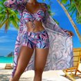 thumbnail image 1 of Women Bikini Set Ins 3 Piece Swimsuits Spaghetti Strap with Long Sleeve Cover Up, 1 of 8