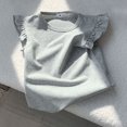 thumbnail image 3 of Girls Summer Flutter Sleeve Ruffle Collar Shirts Slim Fit Casual Tank Tops Gray 10-11 Years, 3 of 4
