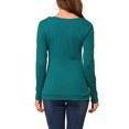 thumbnail image 3 of INSPIRE CHIC Women's Cowl Neck Long Sleeve Top Button Decor Ruched Front Regular Fit Pullover Top M Blue Green, 3 of 7