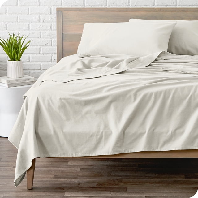 Bare Home Flannel Sheet Set - 100% Cotton - Deep Pocket - Queen, Ivory, 4-Pieces
