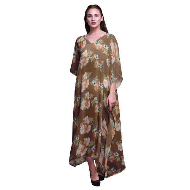 Bimba Kaftan Long de Plage à Fleurs pour Femmes, Tenue de Plage, Paréo de Bikini, Robe Maxi - S-L