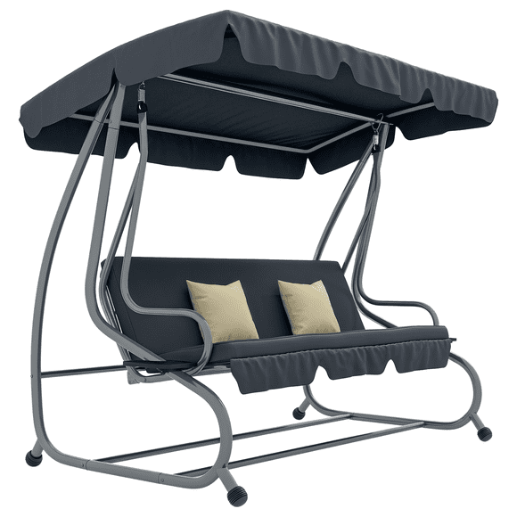3 Seater Covered Swing Chair Garden Hammock w/ Canopy and 2 Pillows