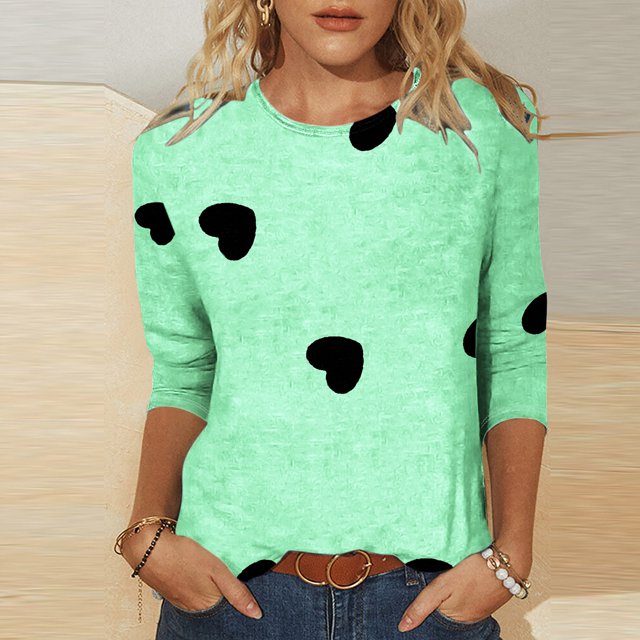 SDNall Mode Femmes T-shirt Imprimé Mi-Longueur Manches 3/4 Blouse Col Rond Hauts Décontractés