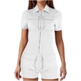 thumbnail image 1 of LOVZFMLL Women's Zip Pockets Color Work Lapel Jumpsuit Shorts Tight Jumpsuit White XXL, 1 of 1