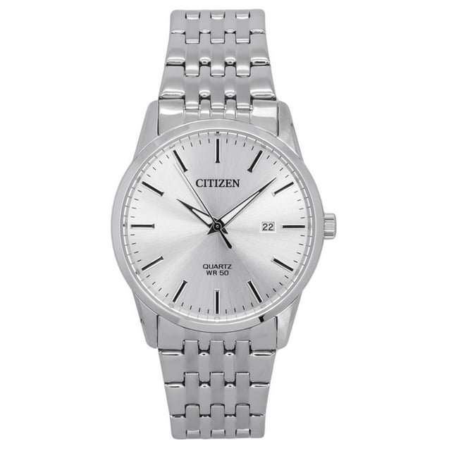 Citizen Bracelet en Acier Inoxydable Cadran Argenté Quartz BI5000-87A Montre pour Homme avec Cadran Analogique Argent de 39 mm, Cristal Minéral et Mouvement à Quartz. Bracelet en Acier Inoxydable Brossé, Boîtier Rond Poli, Affichage à Trois Aiguilles avec date; Souvent Utilisé comme Montre Habillée Ou de Voyage au Quotidien.