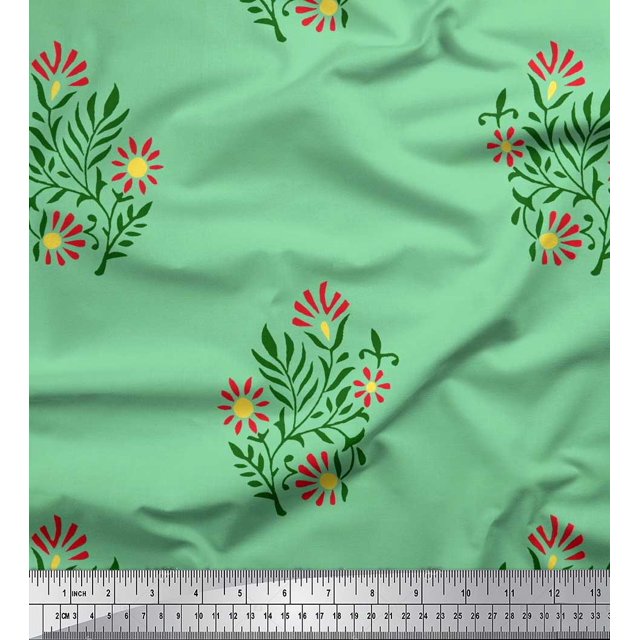Soimoi Moss Tissu Georgette Feuilles & Floral Imprimé au Mètre 42 Pouces de Large