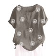 thumbnail image 2 of SMihono Hauts pour Femmes Été Décontracté Chic Blouse Col Rond Manches Courtes Imprimé Chemise Ample T-shirt Oversize pour Femmes 2023, 2 of 3