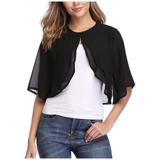 Timegard Shrugs for Dresses Chiffon Lightweight Short Sleeve Open Front Cardigan Outerwear Shawl Cape