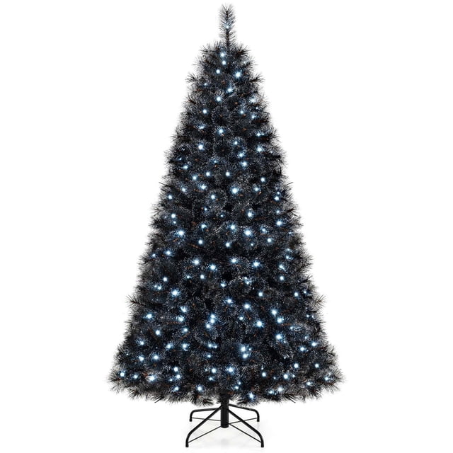Costway 7 FT Halloween Tree with 572 Branch Tips Frosted Pine Needles 320 White LED Lights