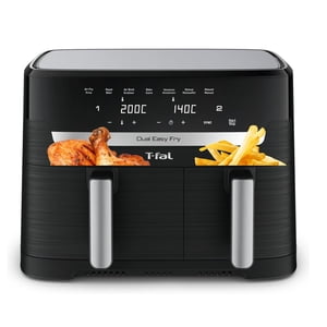 Refurbished T-fal EY901850 Dual Easy Fry, Air Fryer, 8.3 L Capacity, Dual Drawers, Black
