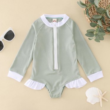 Toddler Girls Rash Guard Swimwear Floral Printing Sun Protection Long Sleeve Girls Bathing Suits for Girls 2-3 Years