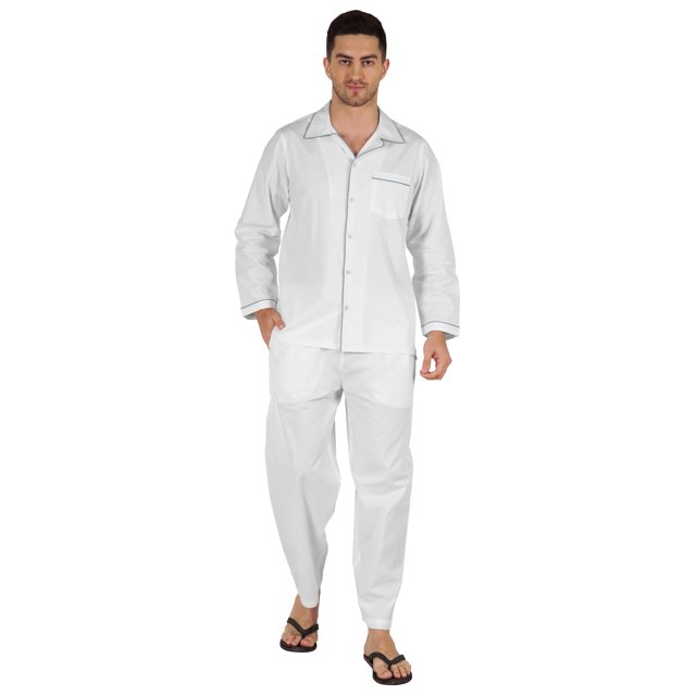 Inkmeso Men's Cotton PJs Solid Sleepwear Lounge Wear Top & Bottom Pajama Set