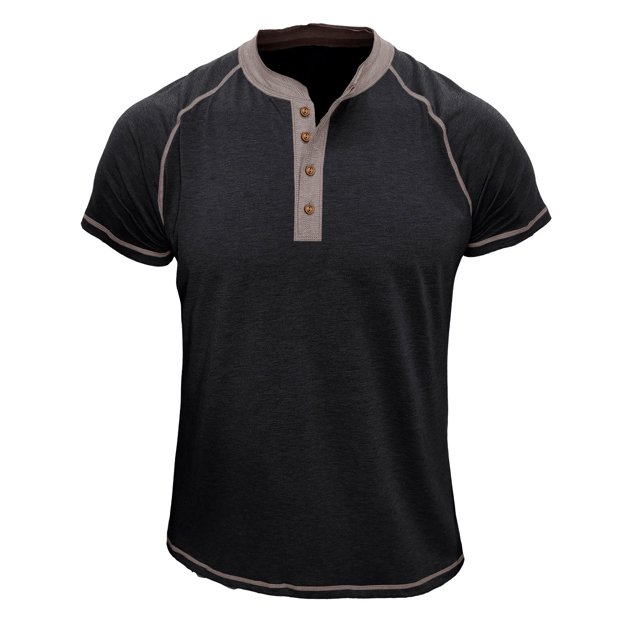 Penkiiy T-Shirt pour Homme à Manches Courtes, Décontracté, Mode, Col Rond, Chandail, Boutons, Blouse, TG, Noir