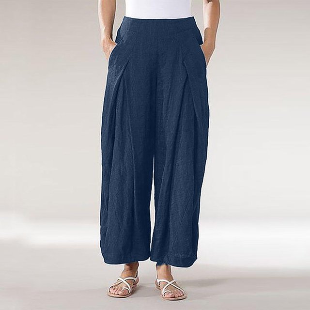 Lenago Wide Leg Pants for Women Plus Size Women Pure Color Tightness Wide Leg Pants Pocket Easy Trousers Full Length Loose Pants for Women on Clearance