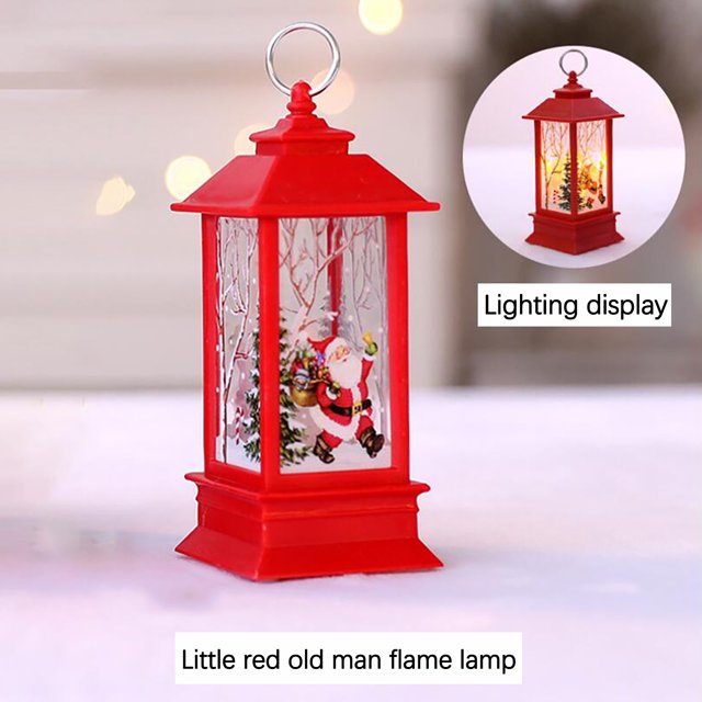 Meitianfacai Christmas Candle with LED tea light candles featuring a red lantern design with a festive Santa Claus illustration inside. The lantern is made of PVC, measures 13x5.5cm (5.2 x 2.2 inches), and is powered by a button battery (included). Suitable for Christmas decorations, parties, or as a gift, it adds a warm and festive ambiance to any room. The image shows the lantern lit, highlighting its glowing effect.