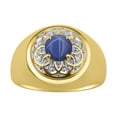 thumbnail image 1 of RYLOS Men's Rings Yellow Gold Plated Silver Designer Gypsy 7MM Gemstone & Diamond Ring Blue Star Sapphire Size 11, 1 of 6