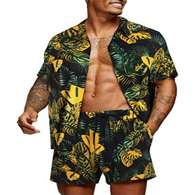 Stylish Matching Set Men‘s Printed Shirt and Shorts for Hawaii