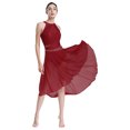 thumbnail image 3 of RUNQHUI Costume de Danse Lyrique pour Femme Robe Asymétrique Froncée avec Strass Justaucorps à Jupe de Danse Moderne Bourgogne m, 3 of 7