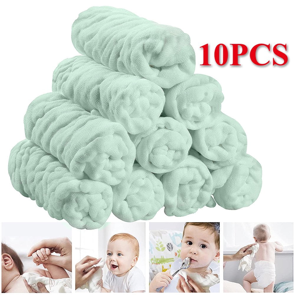 LOVEVERMuslin Baby Wipes - Ultra Soft Cotton Wash Cloths for Newborn  Super Absorbent Face and Bath Towel and Reusable Baby Wipes for Sensitive Skin. 10 pack - 10 x 10 inches