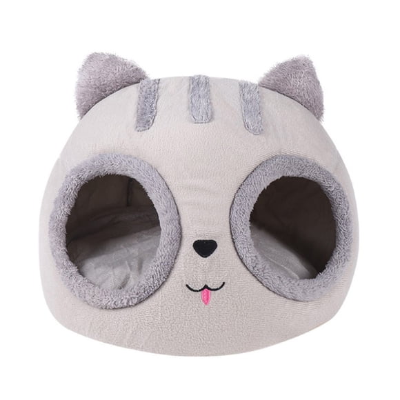 Grand Lit Grotte pour Chat Gris Semi-Fermé avec Tapis Amovible - Peluche Courte de Qualité Supérieure et Éponge Haute Densité, Fond en Silicone Antidérapant, Idéal pour Chats, Chiots, Lapins, Cochons d'Inde jusqu'à 8 Livres