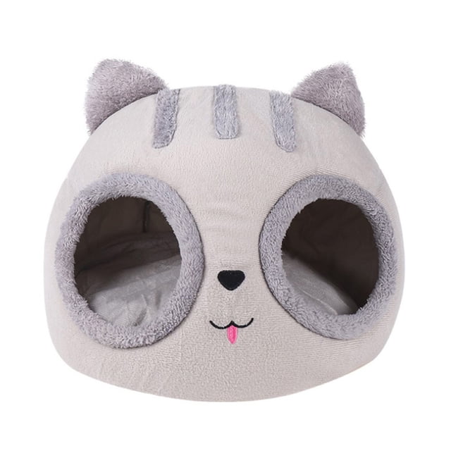 Lit pour Chat, Lit pour Animaux de Compagnie Type Tête de Chat Nest, Semi-enclosed Auto-Chauffant, Chat Chien Profond