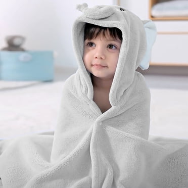matoen Débarbouillette en Molleton à Capuche Douce Cape à Capuche pour Enfants, Serviette de Bain pour Enfants en Velours Corail pour Bébé, Serviette de Bain à Capuche Éléphants, Peignoir pour Bébé