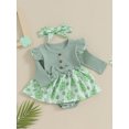 thumbnail image 3 of Diconna Barboteuse-Robe à Manches Longues pour Bébé Fille, Imprimé Trèfle, à Volants, avec Bandeau, Journée Irlandaise, 3 of 9