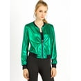 thumbnail image 2 of INSPIRE CHIC Women's Costume Stand Collar Metallic Zip Crop Length Bomber Jacket, 2 of 4
