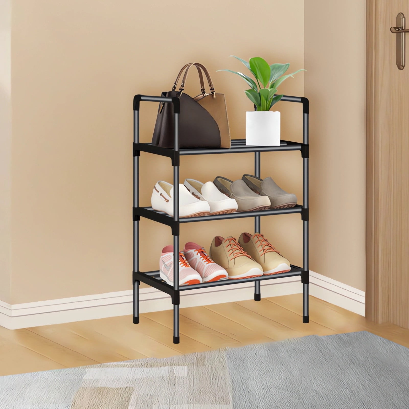 LSLJS Metal Combination Shoe Rack Easy Household Shoe Cabinet Ash Proof Storage Shoe Rack Multi Layer Assembly Door Shoe Rack Three Layer, Shoe Rack
