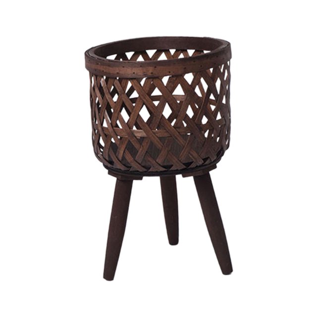 DOLITY Rattan Basket Floor Planter Versatile Home Decor for Home Office Wooden Legs Brown 33x21cm
